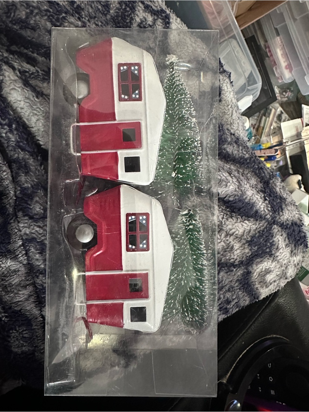 Holiday Red and White Camper Ornaments with Green Trees - Brand